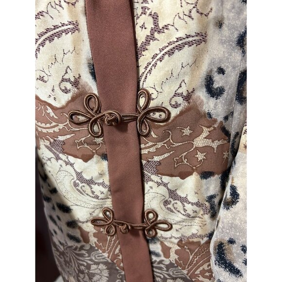 Saks Jandel Vtg Blazer 14 Silk Asian Style Animal Print Neutrals Shoulder Pads - Picture 13 of 16